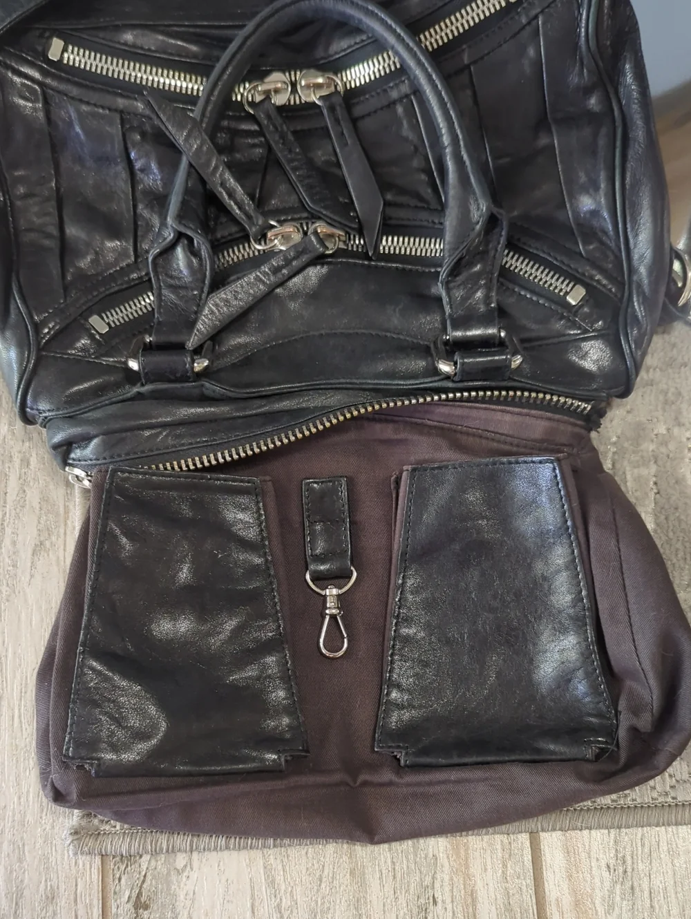 True Vintage Y2K Treesje Asher Black Leather Moto Satchel Shoulder Bag